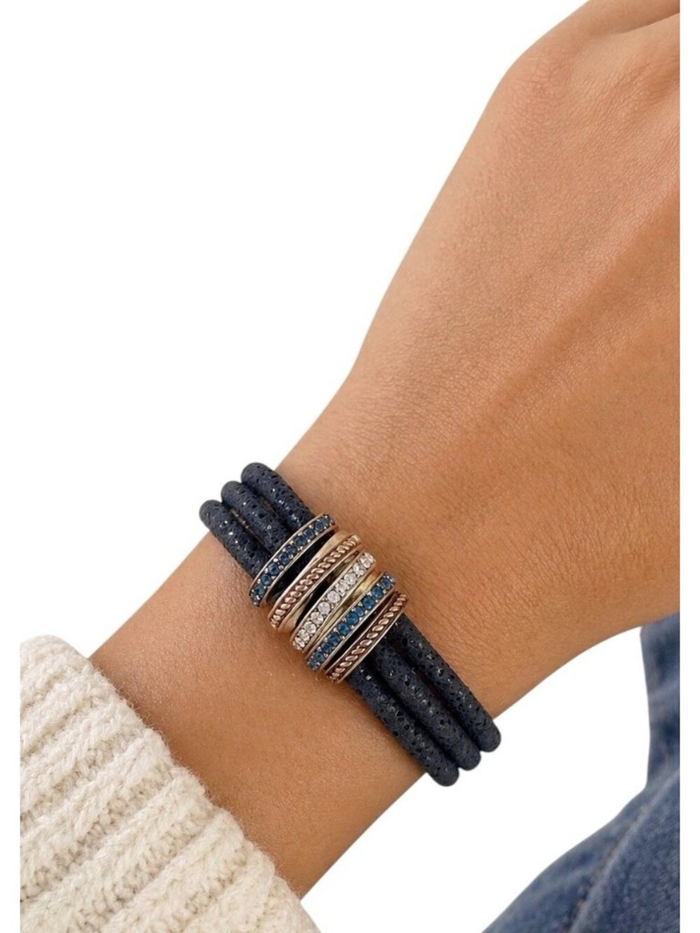 Brighton Neptune’s Rings Crystal Bracelet Multi Strand Blue Cord Magnetic Clasp